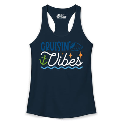 Cruisin Vibes Shirt - Nautical Cruise Apparel for Vacation Getaways (Ladies Tank) in Solid Midnight Navy - Cruisin Vibes Shirt - Playful Nautical Cruise Vacation Design
