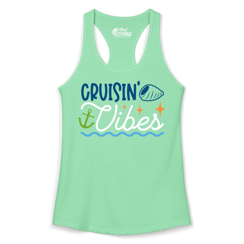 Cruisin Vibes Shirt - Nautical Cruise Apparel for Vacation Getaways (Ladies Tank) in Solid Mint - Cruisin Vibes Shirt - Playful Nautical Cruise Vacation Design