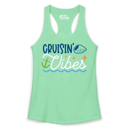 Cruisin Vibes Shirt - Nautical Cruise Apparel for Vacation Getaways (Ladies Tank) in Solid Mint - Cruisin Vibes Shirt - Playful Nautical Cruise Vacation Design