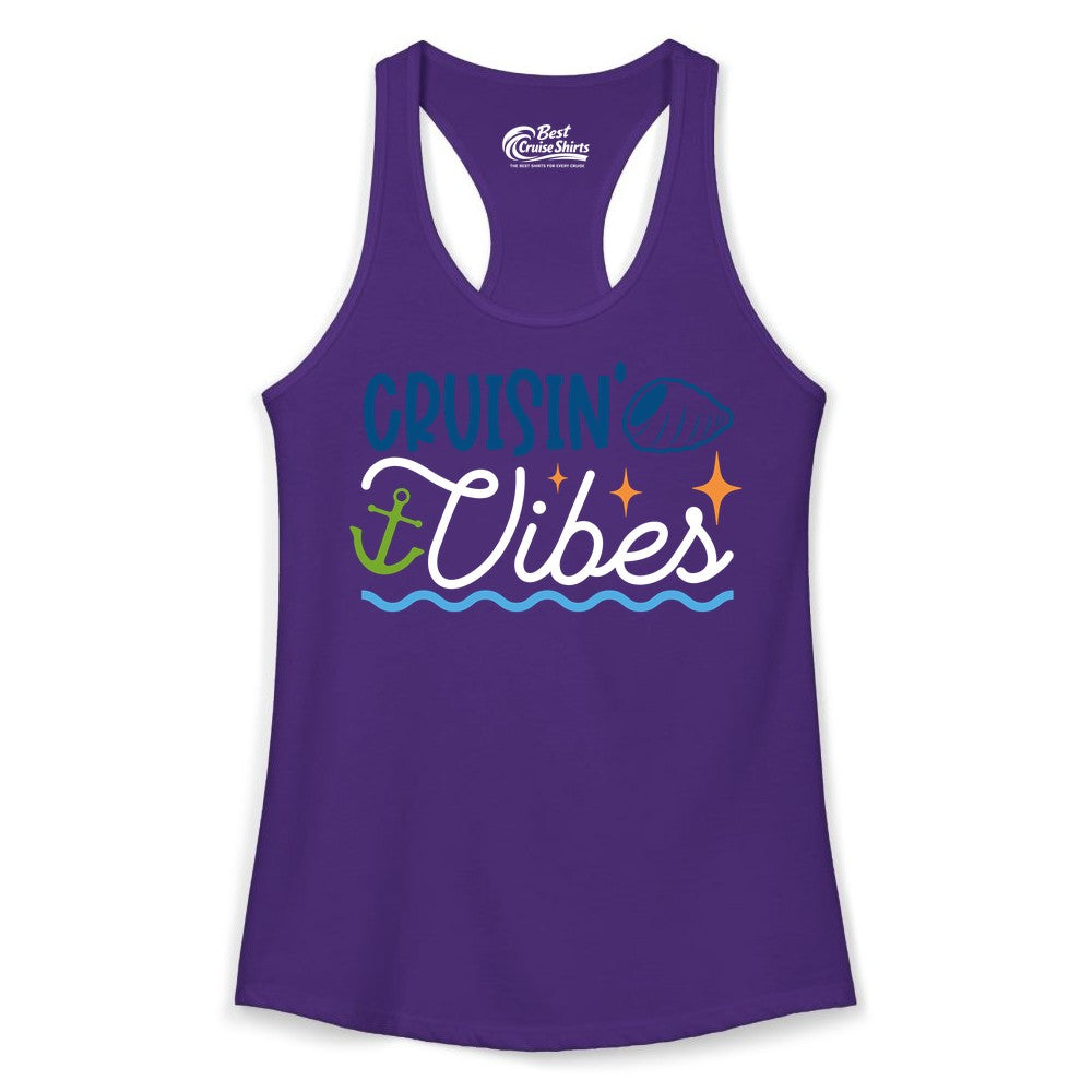 Cruisin Vibes Shirt - Nautical Cruise Apparel for Vacation Getaways (Ladies Tank) in Solid Purple Rush - Cruisin Vibes Shirt - Playful Nautical Cruise Vacation Design