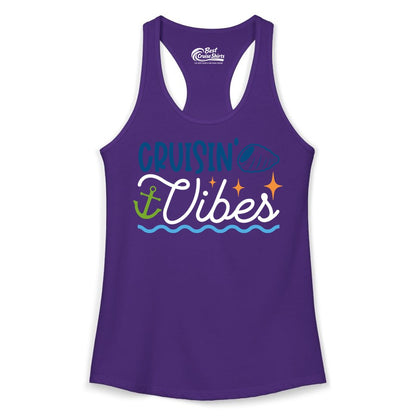 Cruisin Vibes Shirt - Nautical Cruise Apparel for Vacation Getaways (Ladies Tank) in Solid Purple Rush - Cruisin Vibes Shirt - Playful Nautical Cruise Vacation Design