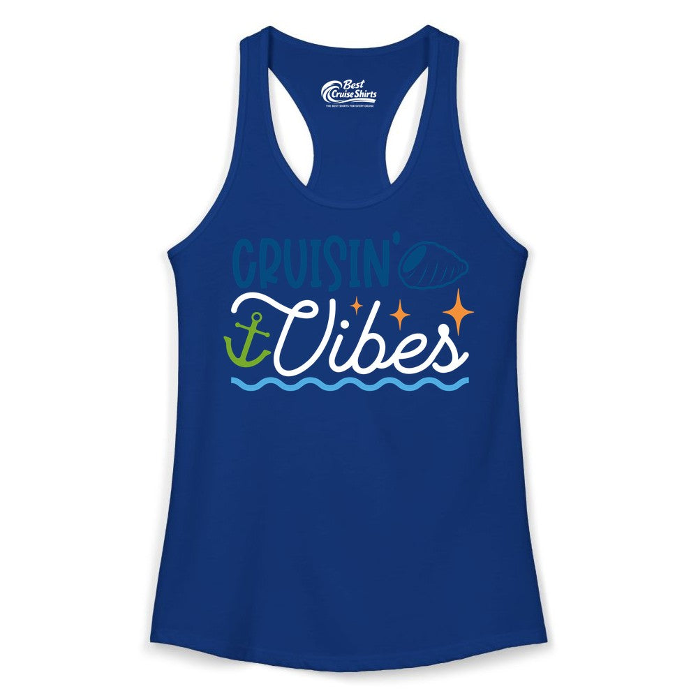 Cruisin Vibes Shirt - Nautical Cruise Apparel for Vacation Getaways (Ladies Tank) in Solid Royal - Cruisin Vibes Shirt - Playful Nautical Cruise Vacation Design