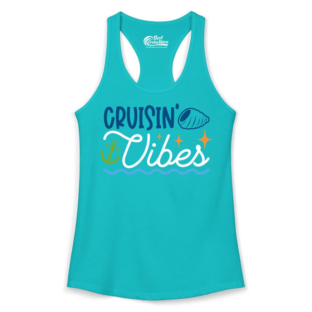 Cruisin Vibes Shirt - Nautical Cruise Apparel for Vacation Getaways (Ladies Tank) in Tahiti Blue - Cruisin Vibes Shirt - Playful Nautical Cruise Vacation Design