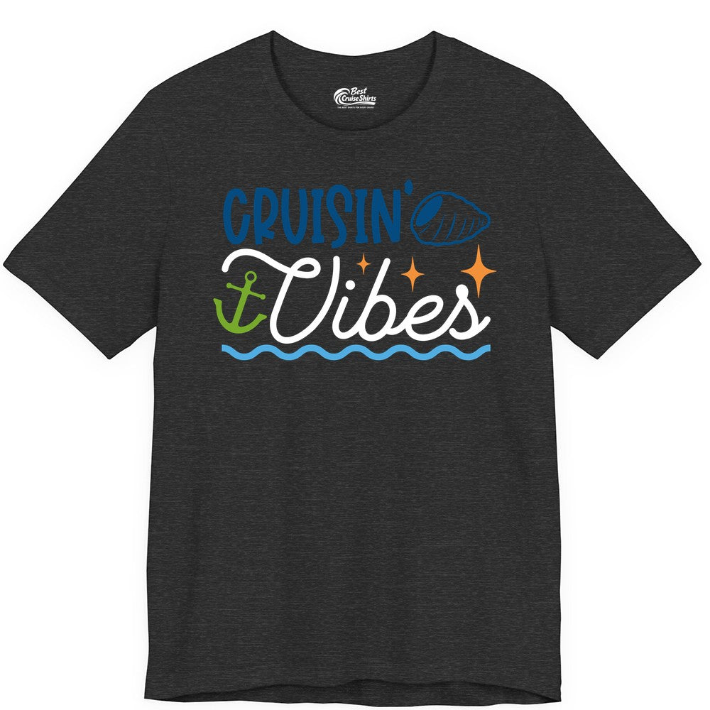 Cruisin Vibes Shirt - Nautical Cruise Apparel for Vacation Getaways (Premium Tee) in Dark Grey Heather - Cruisin Vibes Shirt - Playful Nautical Cruise Vacation Design