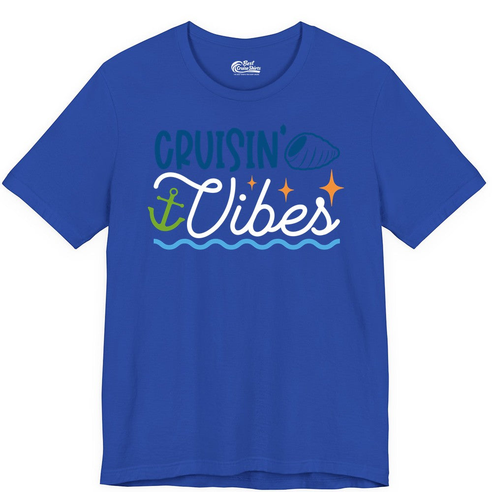 Cruisin Vibes Shirt - Nautical Cruise Apparel for Vacation Getaways (Premium Tee) in True Royal - Cruisin Vibes Shirt - Playful Nautical Cruise Vacation Design