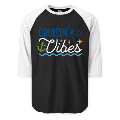 Cruisin Vibes Shirt - Nautical Cruise Apparel for Vacation Getaways (Raglan) in BlackWhite - Cruisin Vibes Shirt - Playful Nautical Cruise Vacation Design