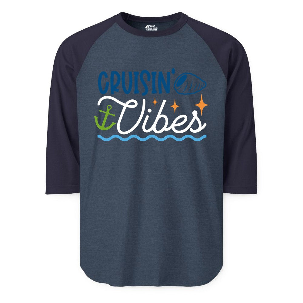 Cruisin Vibes Shirt - Nautical Cruise Apparel for Vacation Getaways (Raglan) in Heather DenimNavy - Cruisin Vibes Shirt - Playful Nautical Cruise Vacation Design