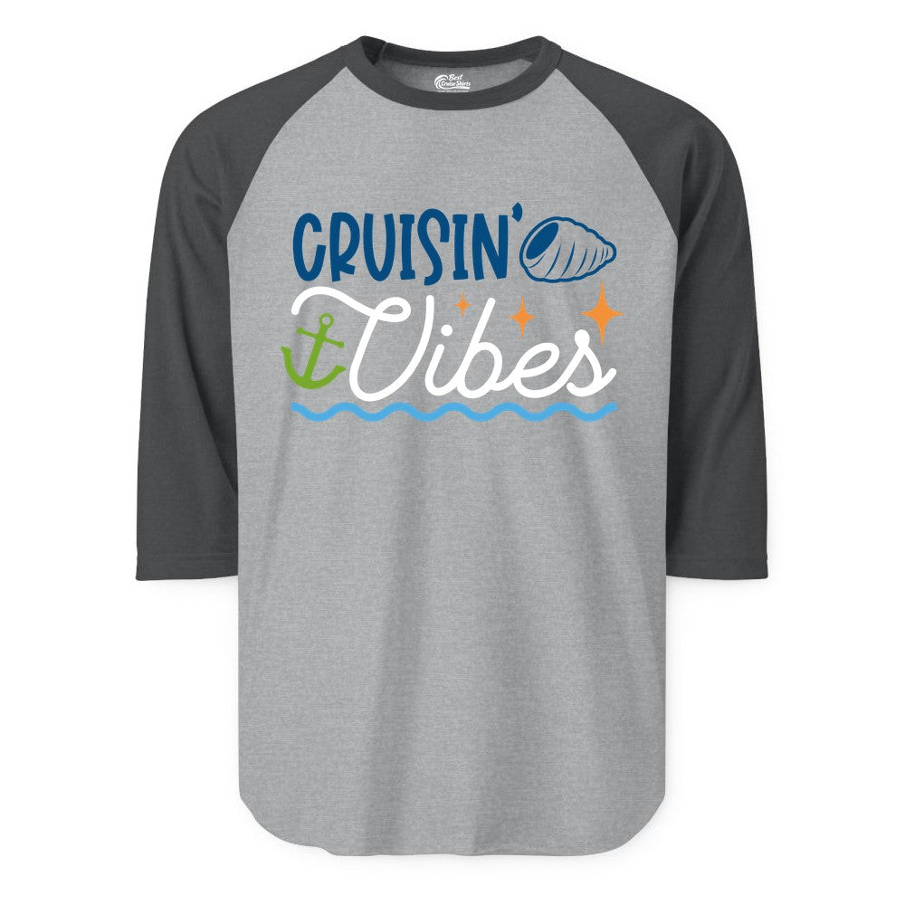 Cruisin Vibes Shirt - Nautical Cruise Apparel for Vacation Getaways (Raglan) in Heather GreyHeather Charcoal - Cruisin Vibes Shirt - Playful Nautical Cruise Vacation Design