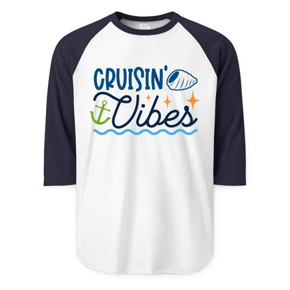 Cruisin Vibes Shirt - Nautical Cruise Apparel for Vacation Getaways (Raglan) in WhiteNavy - Cruisin Vibes Shirt - Playful Nautical Cruise Vacation Design