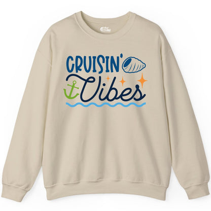 Cruisin Vibes Shirt - Nautical Cruise Apparel for Vacation Getaways (Sweatshirt) in Sand - Cruisin Vibes Shirt - Playful Nautical Cruise Vacation Design