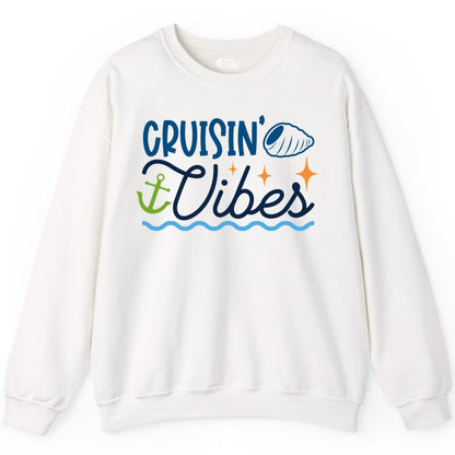 Cruisin Vibes Shirt - Nautical Cruise Apparel for Vacation Getaways (Sweatshirt) in White - Cruisin Vibes Shirt - Playful Nautical Cruise Vacation Design