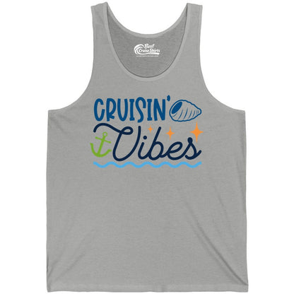 Cruisin Vibes Shirt - Nautical Cruise Apparel for Vacation Getaways (Tank Top) in Athletic Heather - Cruisin Vibes Shirt - Playful Nautical Cruise Vacation Design