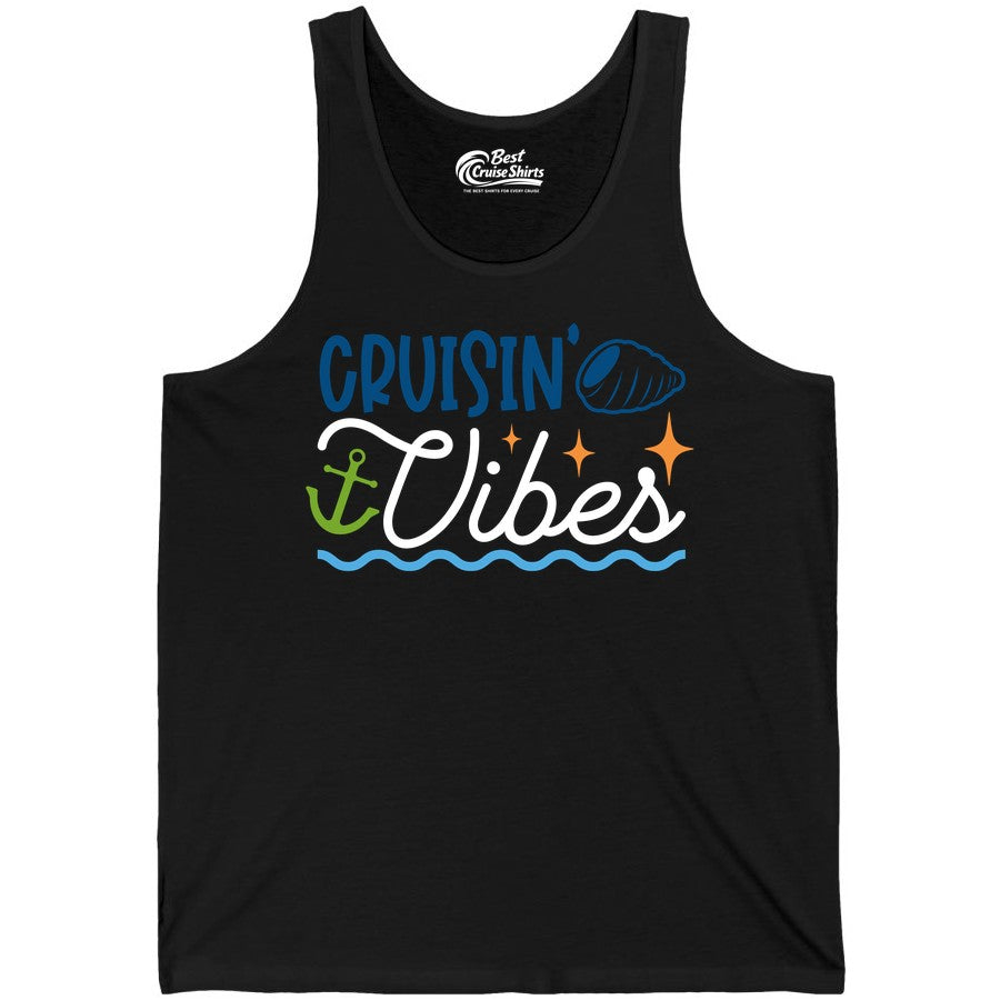 Cruisin Vibes Shirt - Nautical Cruise Apparel for Vacation Getaways (Tank Top) in Black - Cruisin Vibes Shirt - Playful Nautical Cruise Vacation Design