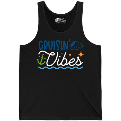 Cruisin Vibes Shirt - Nautical Cruise Apparel for Vacation Getaways (Tank Top) in Black - Cruisin Vibes Shirt - Playful Nautical Cruise Vacation Design