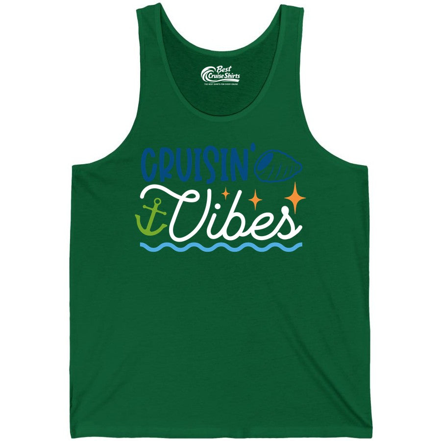 Cruisin Vibes Shirt - Nautical Cruise Apparel for Vacation Getaways (Tank Top) in Kelly - Cruisin Vibes Shirt - Playful Nautical Cruise Vacation Design