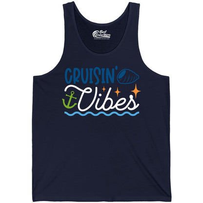 Cruisin Vibes Shirt - Nautical Cruise Apparel for Vacation Getaways (Tank Top) in Navy - Cruisin Vibes Shirt - Playful Nautical Cruise Vacation Design