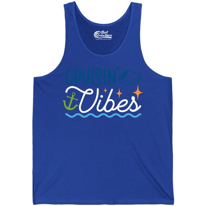 Cruisin Vibes Shirt - Nautical Cruise Apparel for Vacation Getaways (Tank Top) in True Royal - Cruisin Vibes Shirt - Playful Nautical Cruise Vacation Design