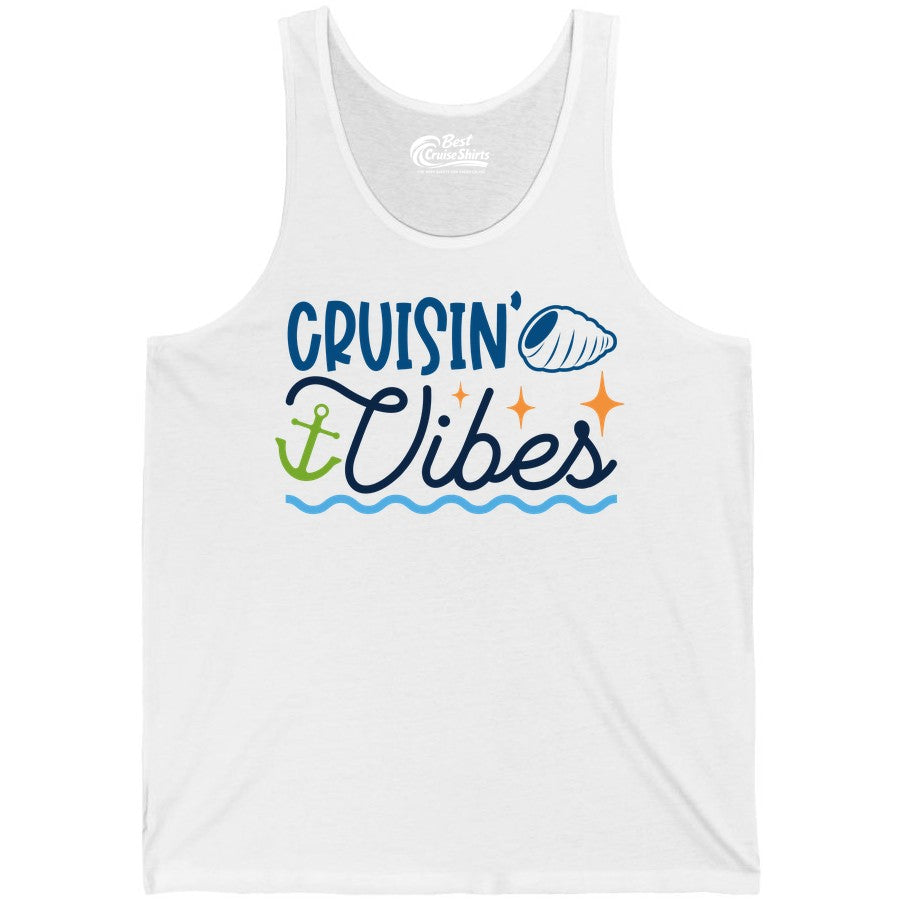 Cruisin Vibes Shirt - Nautical Cruise Apparel for Vacation Getaways (Tank Top) in White - Cruisin Vibes Shirt - Playful Nautical Cruise Vacation Design