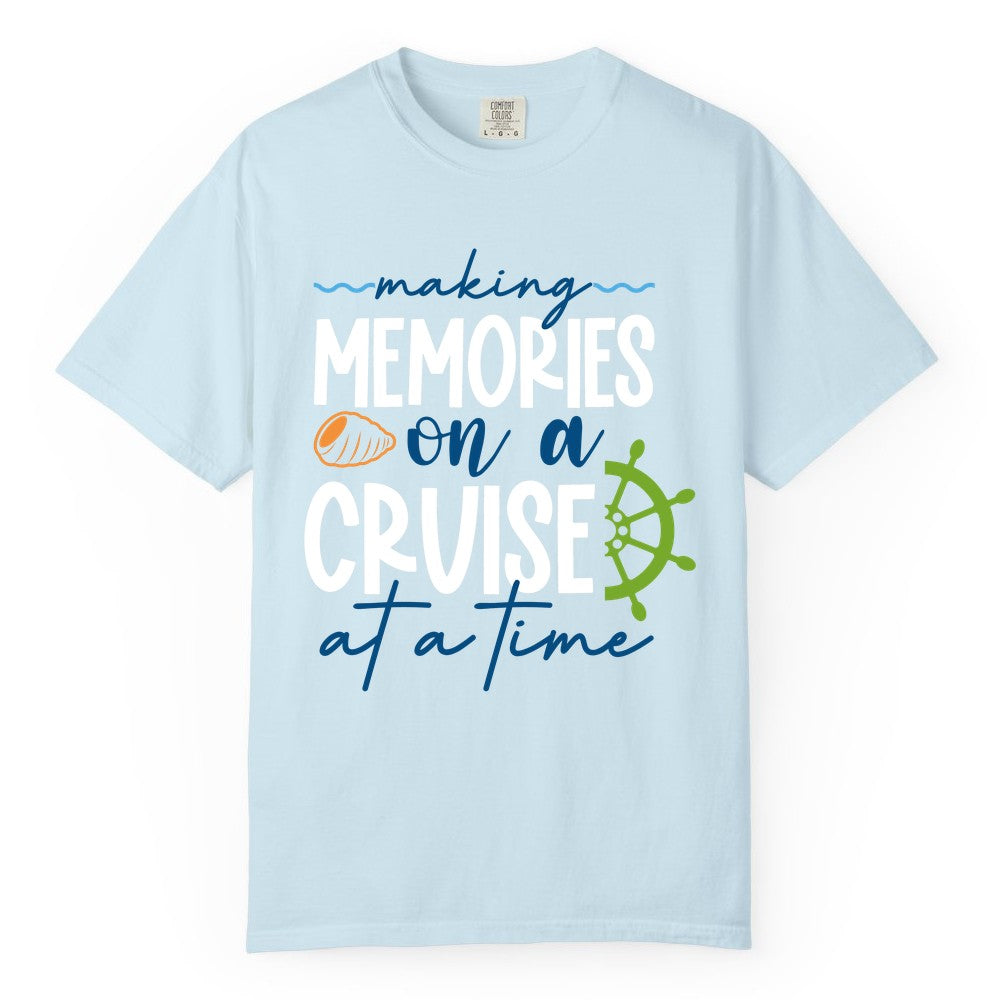Making Memories Cruise Shirt - Nautical Cruise Vacation Apparel (Comfort Color) in Chambray - Making Memories on a Cruise Nautical Family Vacation Shirt