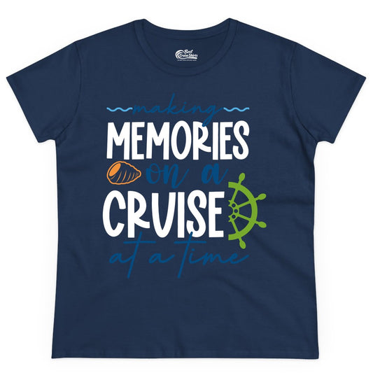 Making Memories Cruise Shirt - Nautical Cruise Vacation Apparel (Ladies Tee) in Navy - Making Memories on a Cruise Nautical Family Vacation Shirt