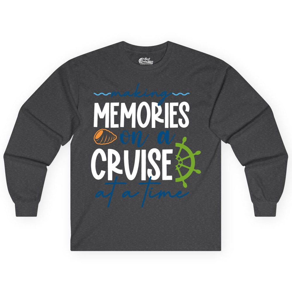 Making Memories Cruise Shirt - Nautical Cruise Vacation Apparel (Long Sleeve) in Dark Heather - Making Memories on a Cruise Nautical Family Vacation Shirt