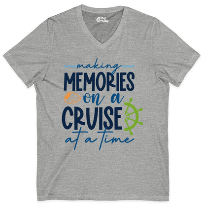 Making Memories Cruise Shirt - Nautical Cruise Vacation Apparel (V-Neck) in Athletic Heather - Making Memories on a Cruise Nautical Family Vacation Shirt