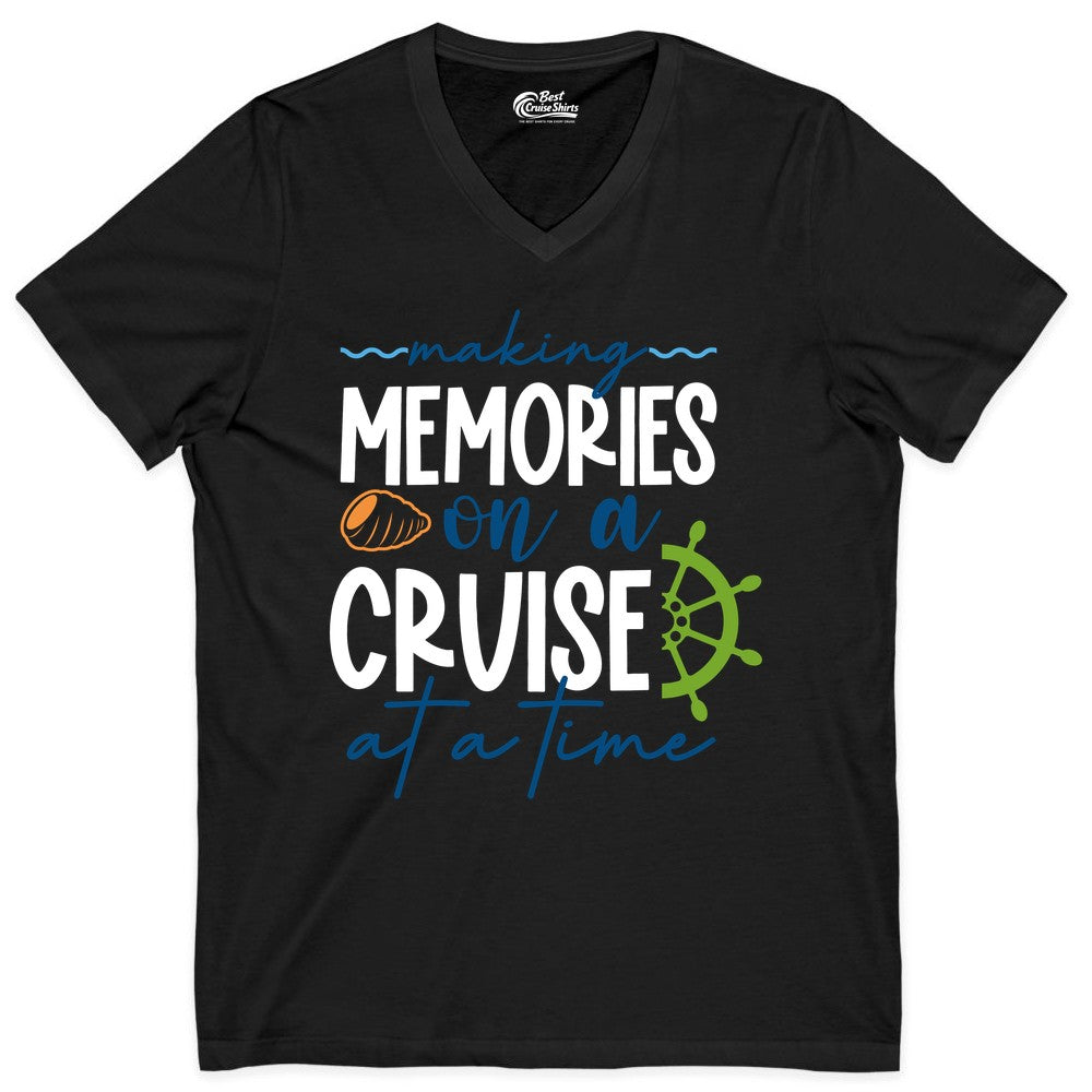 Making Memories Cruise Shirt - Nautical Cruise Vacation Apparel (V-Neck) in Black - Making Memories on a Cruise Nautical Family Vacation Shirt