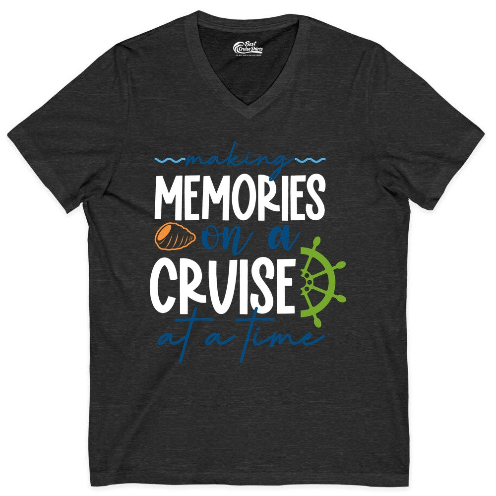 Making Memories Cruise Shirt - Nautical Cruise Vacation Apparel (V-Neck) in Dark Grey Heather - Making Memories on a Cruise Nautical Family Vacation Shirt