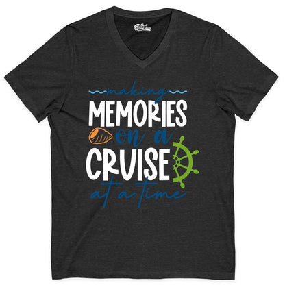 Making Memories Cruise Shirt - Nautical Cruise Vacation Apparel (V-Neck) in Dark Grey Heather - Making Memories on a Cruise Nautical Family Vacation Shirt