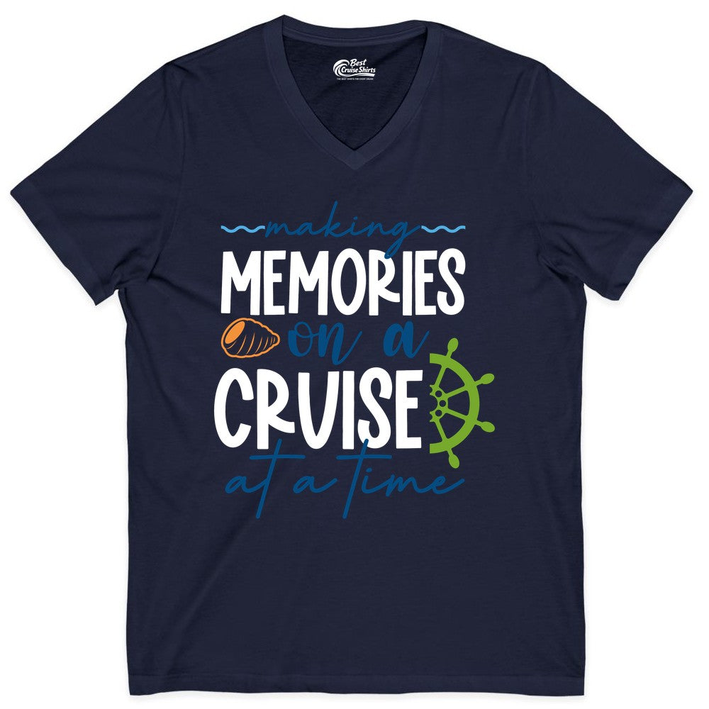 Making Memories Cruise Shirt - Nautical Cruise Vacation Apparel (V-Neck) in Navy - Making Memories on a Cruise Nautical Family Vacation Shirt