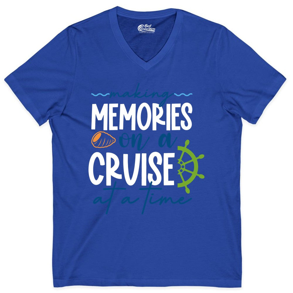 Making Memories Cruise Shirt - Nautical Cruise Vacation Apparel (V-Neck) in True Royal - Making Memories on a Cruise Nautical Family Vacation Shirt