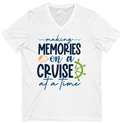Making Memories Cruise Shirt - Nautical Cruise Vacation Apparel (V-Neck) in White - Making Memories on a Cruise Nautical Family Vacation Shirt