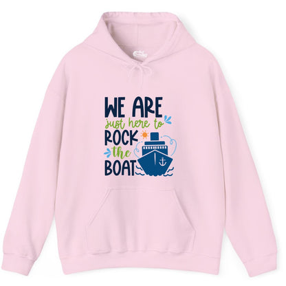 Funny Cruise Shirt - Rock the Boat Cruise Vacation Group Tee (Hoodie) in Light Pink - Funny Cruise Shirt - We Are Here To Rock The Boat Playful Ship Design