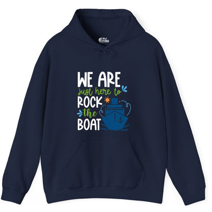 Funny Cruise Shirt - Rock the Boat Cruise Vacation Group Tee (Hoodie) in Navy - Funny Cruise Shirt - We Are Here To Rock The Boat Playful Ship Design