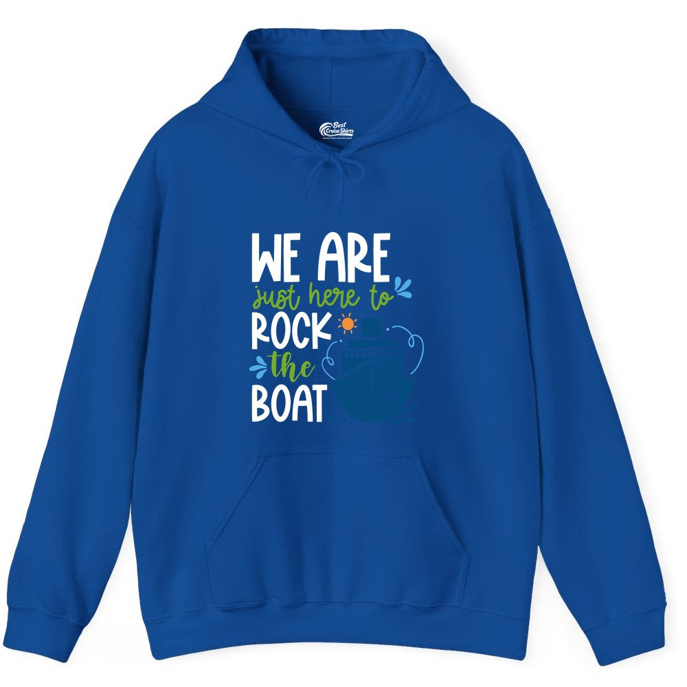 Funny Cruise Shirt - Rock the Boat Cruise Vacation Group Tee (Hoodie) in Royal - Funny Cruise Shirt - We Are Here To Rock The Boat Playful Ship Design