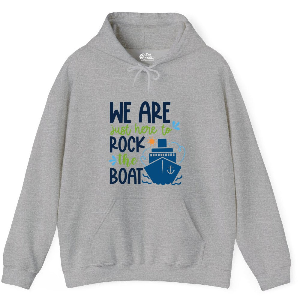 Funny Cruise Shirt - Rock the Boat Cruise Vacation Group Tee (Hoodie) in Sport Grey - Funny Cruise Shirt - We Are Here To Rock The Boat Playful Ship Design