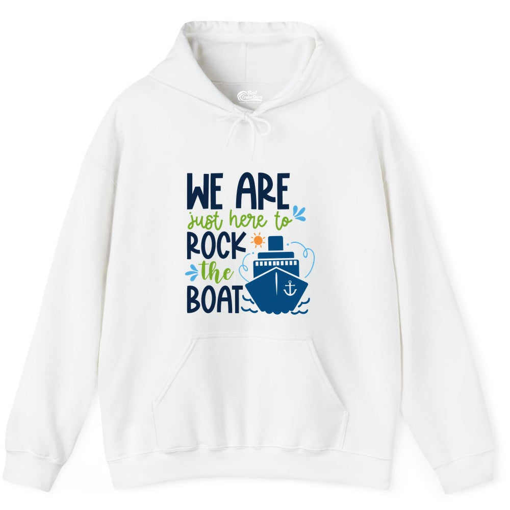 Funny Cruise Shirt - Rock the Boat Cruise Vacation Group Tee (Hoodie) in White - Funny Cruise Shirt - We Are Here To Rock The Boat Playful Ship Design