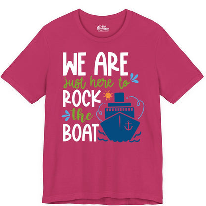 Funny Cruise Shirt - Rock the Boat Cruise Vacation Group Tee (Premium Tee) in Berry - Funny Cruise Shirt - We Are Here To Rock The Boat Playful Ship Design