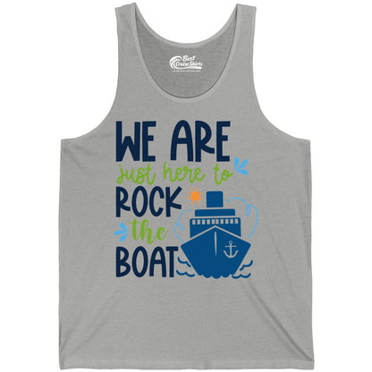 Funny Cruise Shirt - Rock the Boat Cruise Vacation Group Tee (Tank Top) in Athletic Heather - Funny Cruise Shirt - We Are Here To Rock The Boat Playful Ship Design
