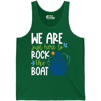 Funny Cruise Shirt - Rock the Boat Cruise Vacation Group Tee (Tank Top) in Kelly - Funny Cruise Shirt - We Are Here To Rock The Boat Playful Ship Design