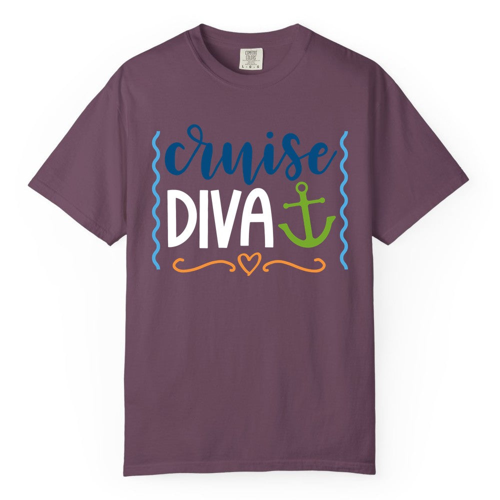 Cruise Diva Shirt - Nautical Vacation Apparel for Women Cruisers (Comfort Color) in Berry - Cruise Diva Nautical Anchor Shirt - Playful Fun Girls Trip Top