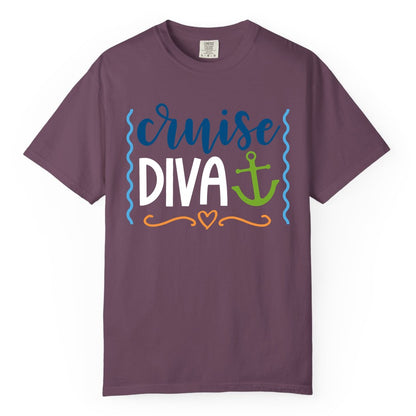Cruise Diva Shirt - Nautical Vacation Apparel for Women Cruisers (Comfort Color) in Berry - Cruise Diva Nautical Anchor Shirt - Playful Fun Girls Trip Top