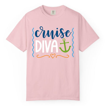Cruise Diva Shirt - Nautical Vacation Apparel for Women Cruisers (Comfort Color) in Blossom - Cruise Diva Nautical Anchor Shirt - Playful Fun Girls Trip Top