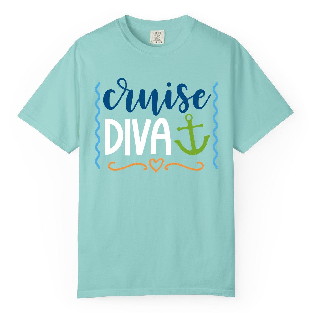 Cruise Diva Shirt - Nautical Vacation Apparel for Women Cruisers (Comfort Color) in Chalky Mint - Cruise Diva Nautical Anchor Shirt - Playful Fun Girls Trip Top