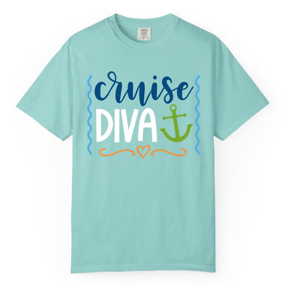 Cruise Diva Shirt - Nautical Vacation Apparel for Women Cruisers (Comfort Color) in Chalky Mint - Cruise Diva Nautical Anchor Shirt - Playful Fun Girls Trip Top