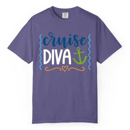 Cruise Diva Shirt - Nautical Vacation Apparel for Women Cruisers (Comfort Color) in Grape - Cruise Diva Nautical Anchor Shirt - Playful Fun Girls Trip Top