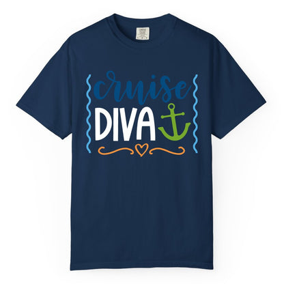 Cruise Diva Shirt - Nautical Vacation Apparel for Women Cruisers (Comfort Color) in Navy - Cruise Diva Nautical Anchor Shirt - Playful Fun Girls Trip Top