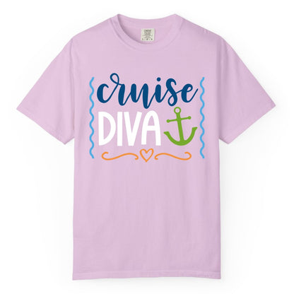 Cruise Diva Shirt - Nautical Vacation Apparel for Women Cruisers (Comfort Color) in Orchid - Cruise Diva Nautical Anchor Shirt - Playful Fun Girls Trip Top