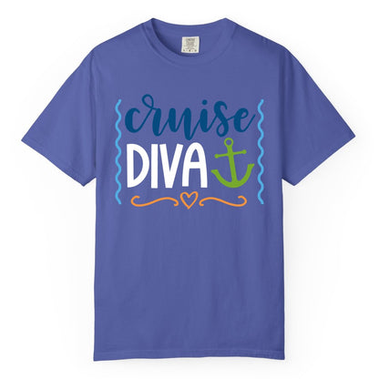 Cruise Diva Shirt - Nautical Vacation Apparel for Women Cruisers (Comfort Color) in Periwinkle - Cruise Diva Nautical Anchor Shirt - Playful Fun Girls Trip Top