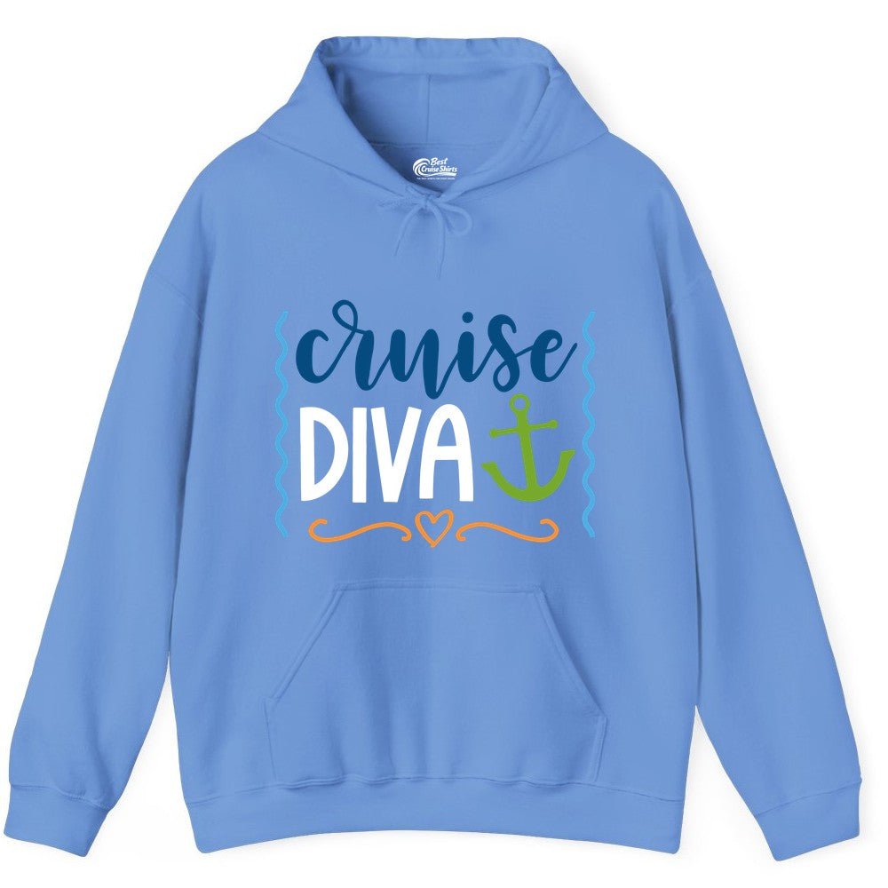 Cruise Diva Shirt - Nautical Vacation Apparel for Women Cruisers (Hoodie) in Carolina Blue - Cruise Diva Nautical Anchor Shirt - Playful Fun Girls Trip Top